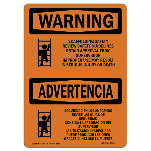 SignMission OS-WS-D-35-L-12831 Warning Scaffolding Safety Guidelines B