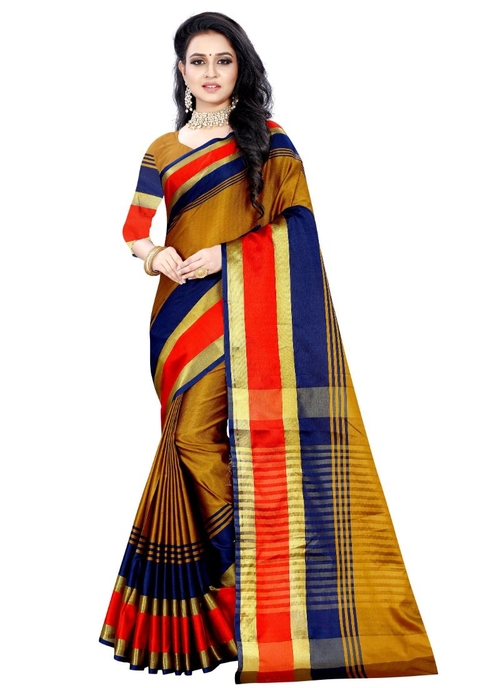 Generic Women's Cotton silk Saree (Multi Color ,