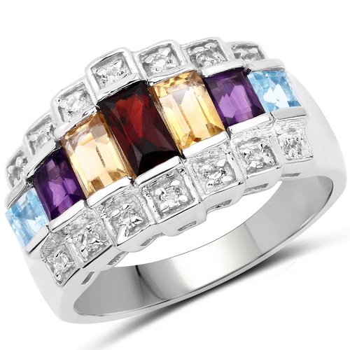 1.79 Carat Genuine Multi Stone .925 Sterling Silver Ring