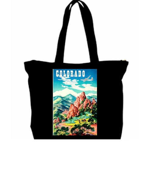 1930s Colorado art Travel Poster tote Bag w/Zip