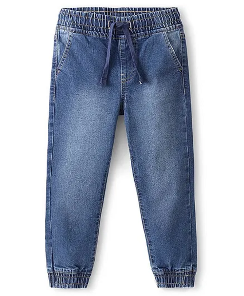 Cotton Elastane Full Length Elastic Waist Denim Joggers with Drawcord