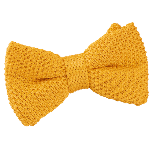 Plain Knitted Pre-Tied Bow Tie - Boys - Marigold Yellow