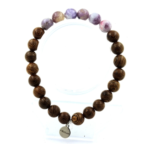 Purple Mica from Tanzania + wood Bracelet 8 mm Beads.