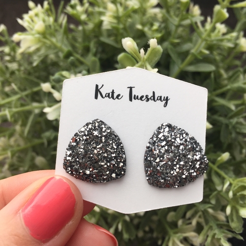 Large Charcoal Triangle Druzy Earrings