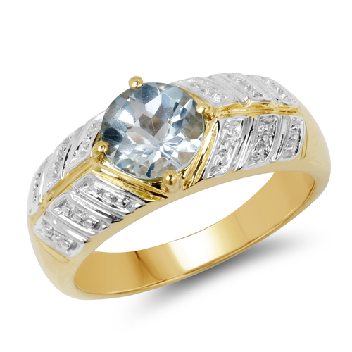 14K Yellow Gold Plated 1.70 Carat Genuine Blue Topaz .925 Sterling