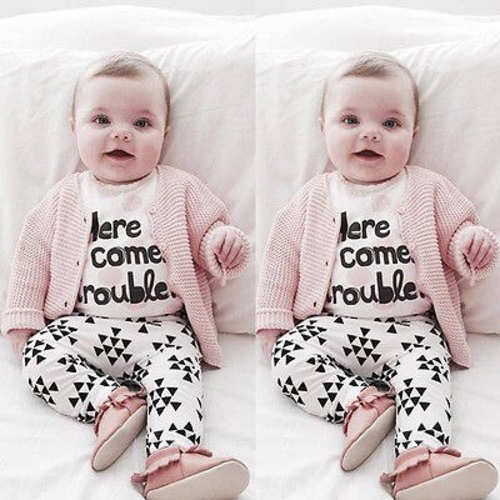 2016 Baby Girls Boys Here Comes Trouble Letter