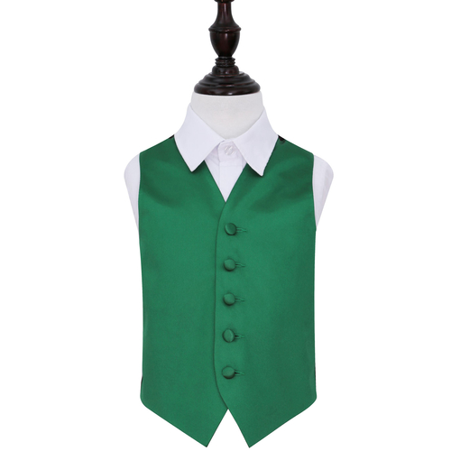 Plain Satin Waistcoat - Boys - Emerald Green, 32'