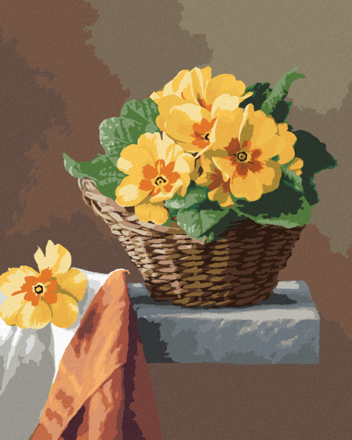 Paint by Numbers - STILL LIFE PRIMROSE IN A WICKER BASKET (PIETER