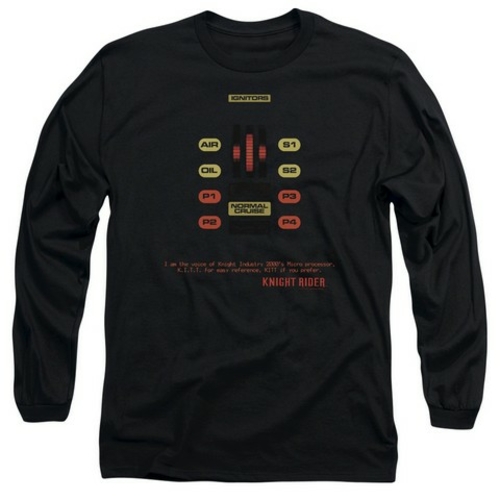 Trevco Knight Rider-Kitt Consol Long Sleeve Adult 18-1 Tee, Black 