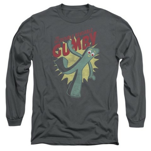 Trevco Gumby-Bendable Long Sleeve Adult 18-1 Tee, Charcoal - Small