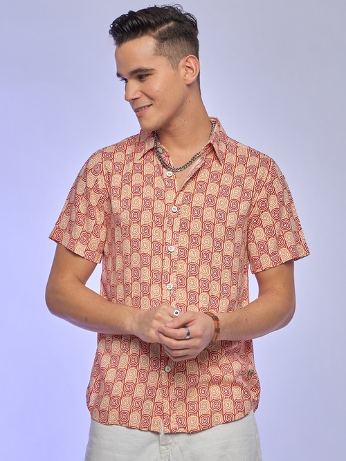 Abstract Floral Printed Half Sleeve Casual Shirt (Size-S)