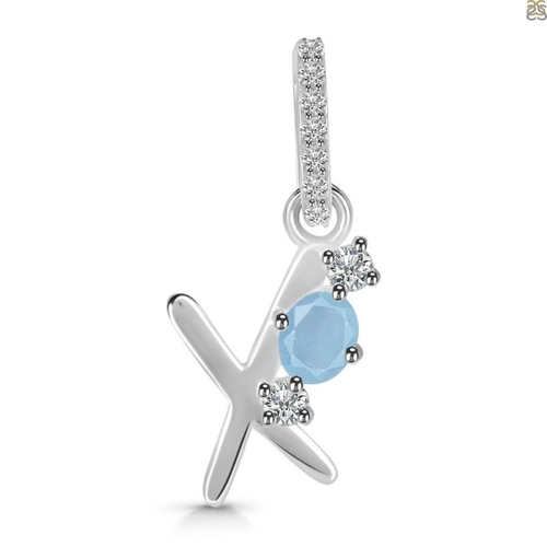 Aquamarine & White Topaz Alphabet X Pendant  Artificial
