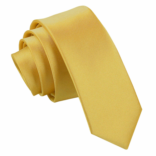 Plain Satin Skinny Tie - Gold