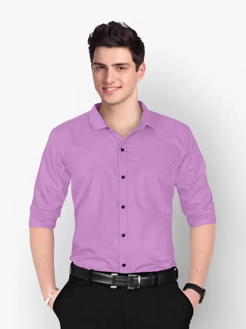 Men Regular Fit Washed Casual Shirt Purple Size L