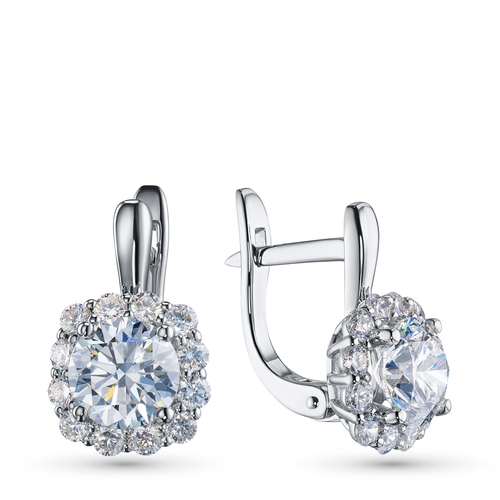 14K White Gold Earrings with 26 Round-Cut Lab-Created Diamonds 2.842