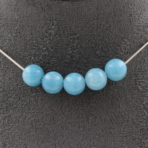 Blue Chalcedony 5 beads 8 mm necklace.