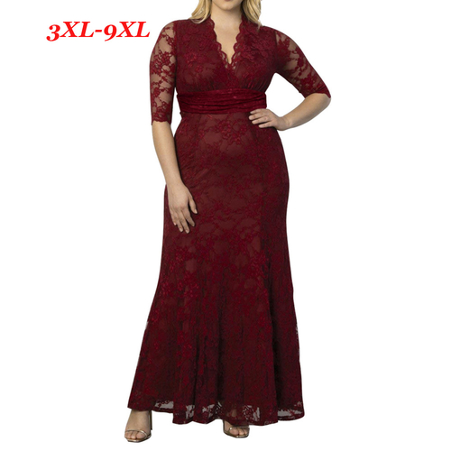  Plus Size 3XL 9XL Women Sexy Lace Dress V