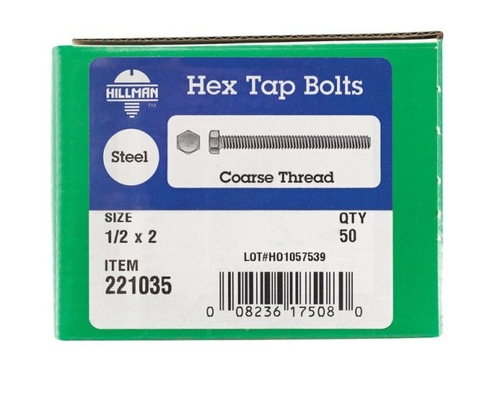 Hillman 221035 0.5 x 2 in. Hex Tap Bolt  Box of 50