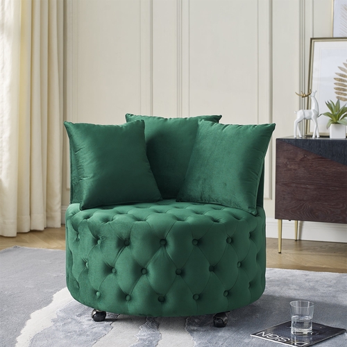 Velvet Upholstered Swivel Chair for Living Room, with Button Tufted
