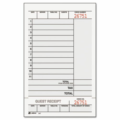 Adams Business Forms 947SWC Guest Check Unit Set- Carbonless Duplicate