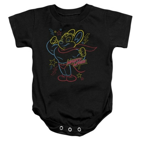 Trevco Mighty Mouse-Neon Hero - Infant Snapsuit - Black- Small 6 Mos