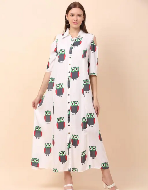 Women A-Line Navy Blue Multicolor Dress