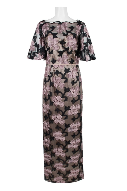 JS Collections Boat Neck Short Sleeve Zipper Back Floral Embroidered