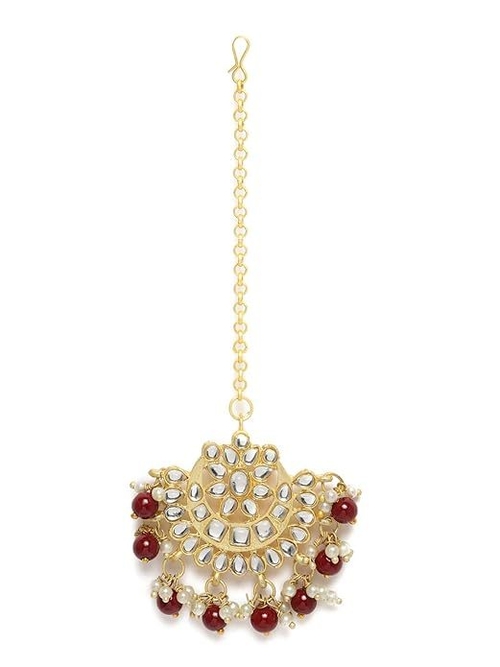 Gold Plated Ethnic Matte Finish Traditional Kundan Studded Maang Tikka