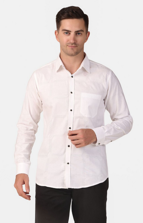 Men Classic Spread Collar Checked Cotton Slim Fit Casual Shirt (Color