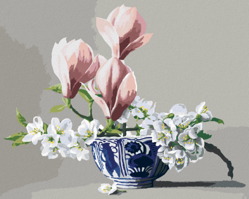 Zuty - Paint by Numbers - STILL LIFE APPLE BLOSSOMS AND MAGNOLIA IN A