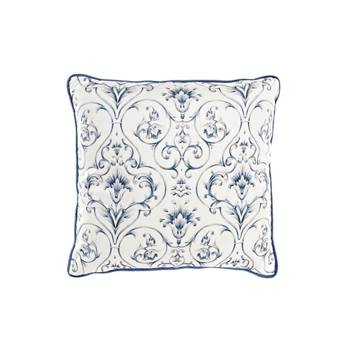 Cushion DKD Home Decor Blue White Squared Flowers Neoclassical 45 x 10