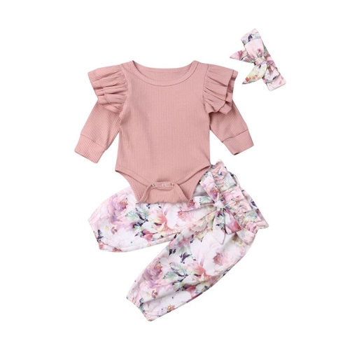 Cute Newborn Baby Girl Cotton Clothes Sets Solid