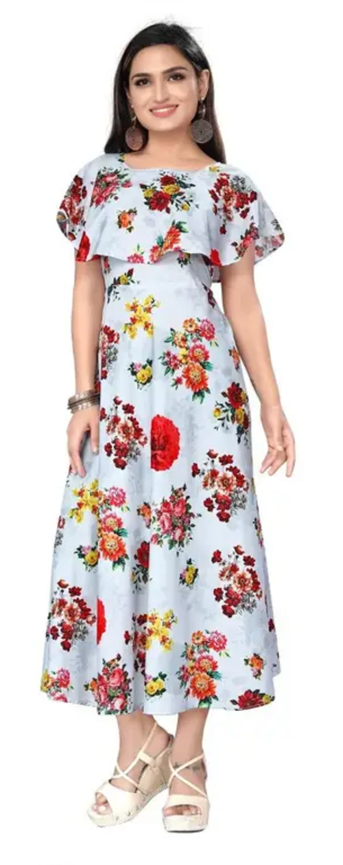 Women's Crepe Stitched Anarkali Gown (Multicolor) (Size S)