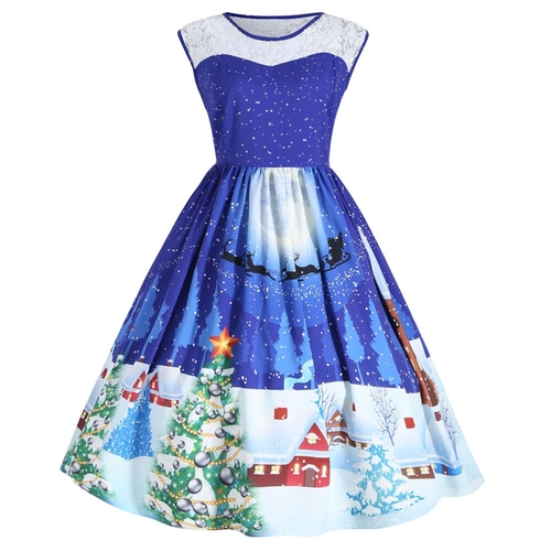  Printed Vintage Dress Women Floral Printed