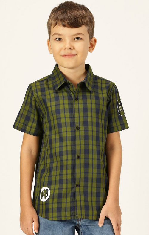 Boys Premium Spread Collar Windowpane Checked Cotton Casual Shirt