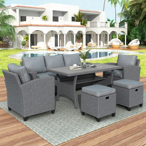 6-Piece Outdoor Rattan Wicker Set Patio Garden Backyard Sofa, Chair,