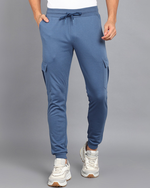 Men Solid Blue Track Pants Size L