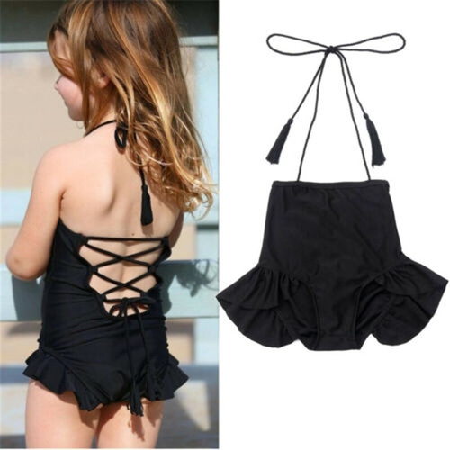 Fashion Kids Baby Girls Swimwear Black Sleeveless