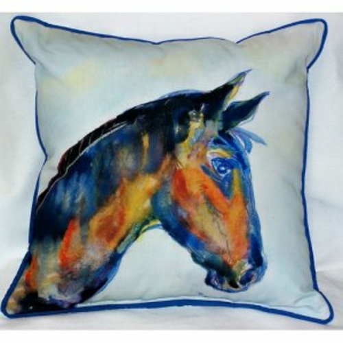 Betsy Drake HJ090 Blue Horse Indoor & Outdoor Throw Pillow- 18 x 18 in