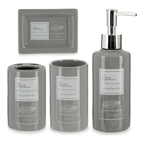 Bath Set Natural Ceramic Silver Grey White (4 pcs)