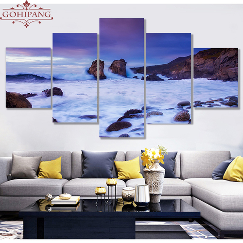 Modern 5 Panel Canvas Painting Natural