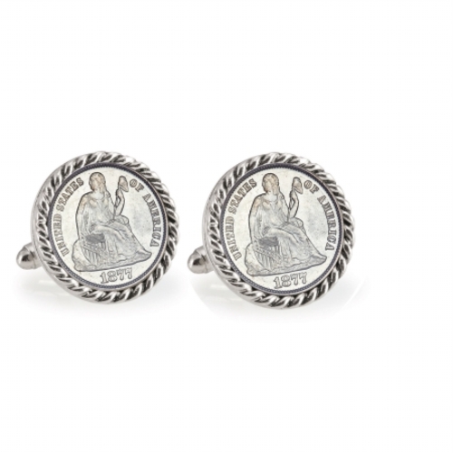 Seated Liberty Silver Dime Silvertone Rope Bezel Cuff Links