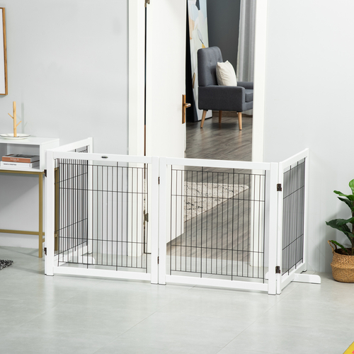 PawHut Wooden Foldable Small & Medium-Sized Dog Gate 4 Panel with