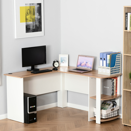 HOMCOM L-Shaped Corner Computer Desk Wood PC Workstation Laptop Table
