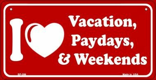 Smart Blonde BP-356 3 x 6 in. I Love Vacations Novelty Metal Bicycle P