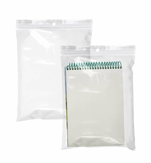 Pack of 1000 Polypropylene Bags, Clear 9 x 12. Zipper Bags with Hang