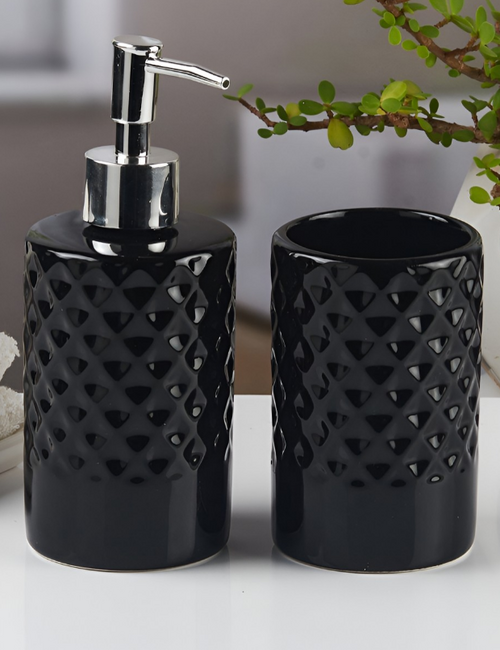 Black 2 piece Abstract Ceramic Bath Accessories Set