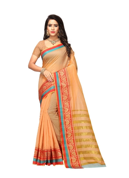 Generic Women's Cotton Silk Saree(Light Orange,