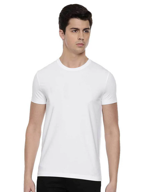 Men Solid Half Sleeves Round Neck Cotton White T-Shirt (Size M)