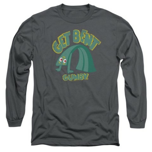 Trevco Gumby-Get Bent Long Sleeve Adult 18-1 Tee, Charcoal - Mediu